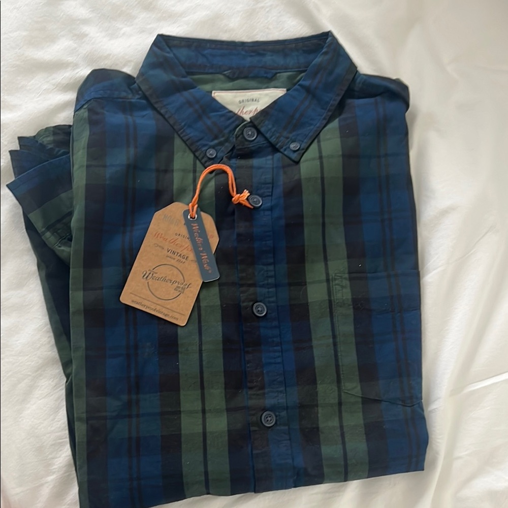 Weatherproof Blue and Green Plaid Casual Shirt